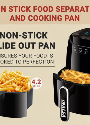 INALSA Air Fryer 4.2 ltr|1400 W with Air Crisp Technology|Temperature & Timer Control|8 Preset Menu & Digital Display|Air fry, Bake,Roast,Reheat,Dehydrate|Airfryer Recipe book(Tasty Fry Digital) 