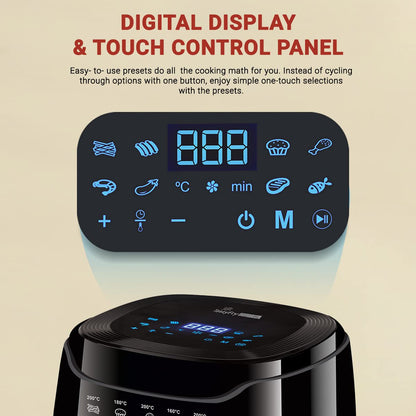 INALSA Air Fryer 4.2 ltr|1400 W with Air Crisp Technology|Temperature & Timer Control|8 Preset Menu & Digital Display|Air fry, Bake,Roast,Reheat,Dehydrate|Airfryer Recipe book(Tasty Fry Digital) 