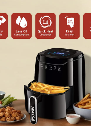 INALSA Air Fryer 4.2 ltr|1400 W with Air Crisp Technology|Temperature & Timer Control|8 Preset Menu & Digital Display|Air fry, Bake,Roast,Reheat,Dehydrate|Airfryer Recipe book(Tasty Fry Digital) 