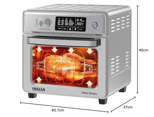 INALSA Air Fryer Oven With 23L Capacity|1700 W-16 Preset Programs |Digital Display and Touch Control| Rotisserie & Convection| 6 Accessories| Recipe Book|2 Year Warranty-Aero Smart23 