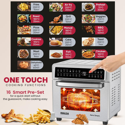 INALSA Air Fryer Oven With 23L Capacity|1700 W-16 Preset Programs |Digital Display and Touch Control| Rotisserie & Convection| 6 Accessories| Recipe Book|2 Year Warranty-Aero Smart23 