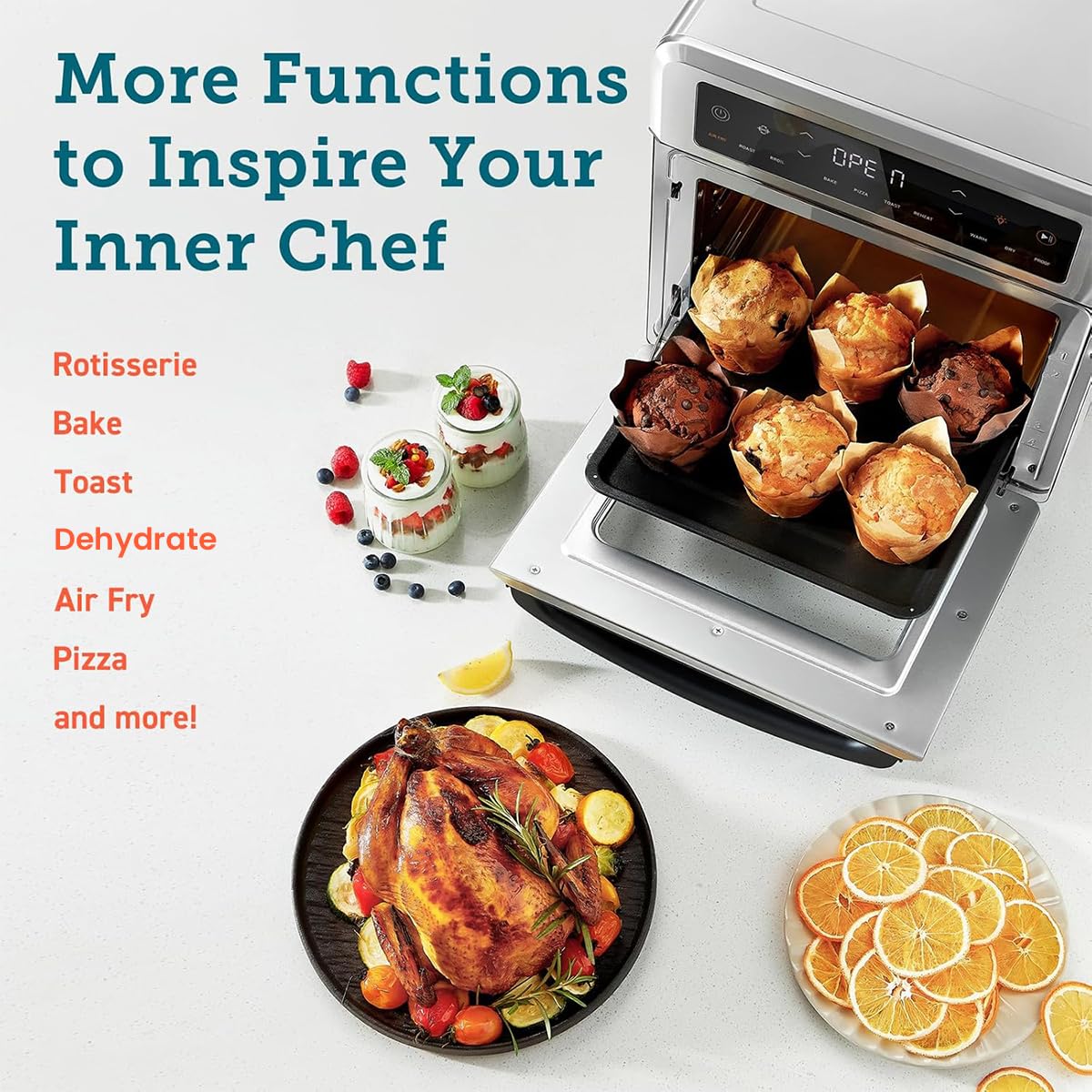 INALSA Air Fryer Oven With 23L Capacity|1700 W-16 Preset Programs |Digital Display and Touch Control| Rotisserie & Convection| 6 Accessories| Recipe Book|2 Year Warranty-Aero Smart23 