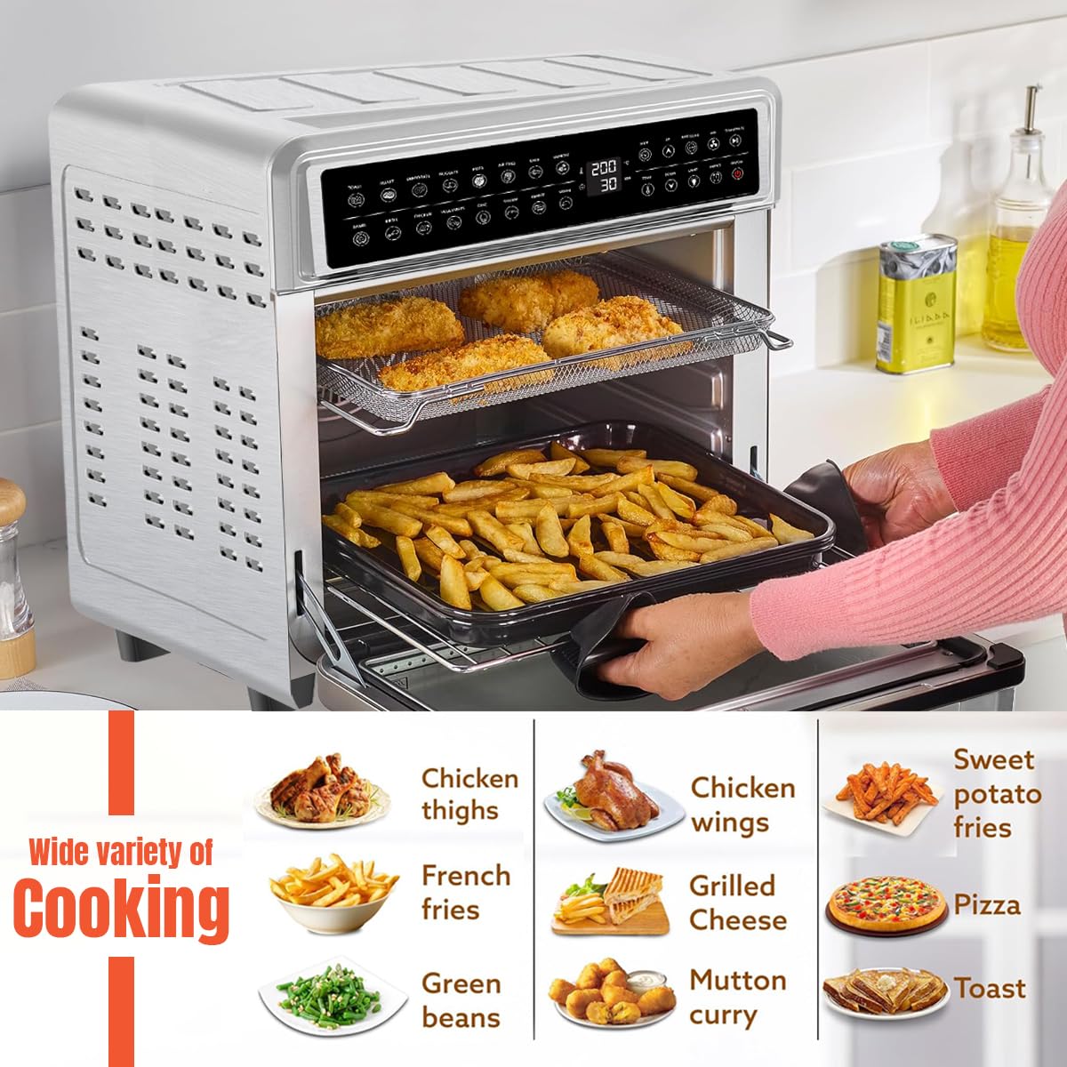 INALSA Air Fryer Oven With 23L Capacity|1700 W-16 Preset Programs |Digital Display and Touch Control| Rotisserie & Convection| 6 Accessories| Recipe Book|2 Year Warranty-Aero Smart23 
