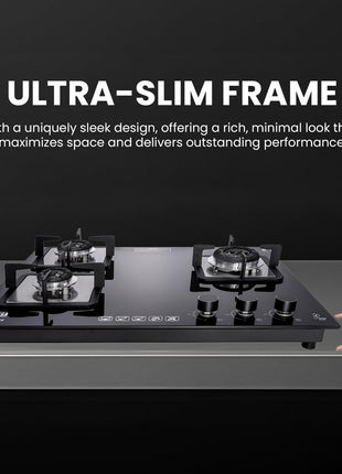 INASLA Premium 3 Burner ≈70cm Gas Stove|5Yr Warranty on Glass & 2Yr on Burner|8MM Toughened Glass|Auto Ignition|Jumbo Brass Burner|LPG Ready &PNG Compatible|360° Gas Nozzle|Milano Arte3B 