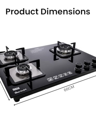 INASLA Premium 3 Burner ≈70cm Gas Stove|5Yr Warranty on Glass & 2Yr on Burner|8MM Toughened Glass|Auto Ignition|Jumbo Brass Burner|LPG Ready &PNG Compatible|360° Gas Nozzle|Milano Arte3B 