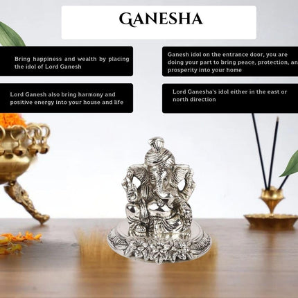 INTERNATIONAL GIFT® Silver Plated Pagdi Ganesh God Idol Statue Oxidized Finish with Beautiful Velvet Box Packing and with Carry Bag (10H x 8W x 8L Centimeters) 