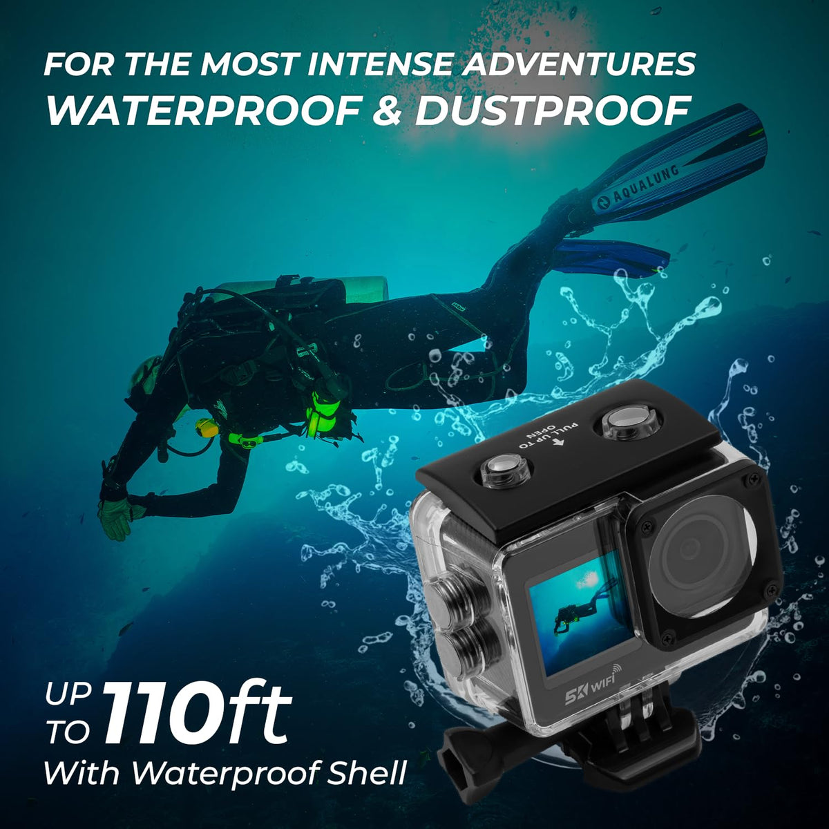 IZI ONE Plus 5K 48MP Action Camera - 6-Axis Gyro Stabilization, 110ft Waterproof, Vlogging, 170° FOV, WiFi, Dual Touch Screen Video Camera, 2X 1350mAh Batteries, Fast C-Type Charge HQ External Mic. 
