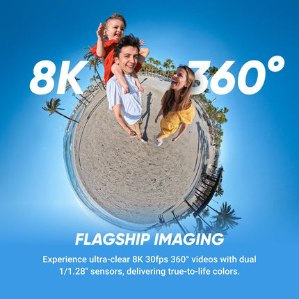 Insta360 X5 - Waterproof 8K 360° Action Camera, Leading Low Light, Invisible Selfie Stick Effect, Rugged and Replaceable Lens, 3-Hour Battery, Built-in Wind Guard, Stabilization, Triple AI Chip Design 