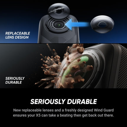 Insta360 X5 - Waterproof 8K 360° Action Camera, Leading Low Light, Invisible Selfie Stick Effect, Rugged and Replaceable Lens, 3-Hour Battery, Built-in Wind Guard, Stabilization, Triple AI Chip Design 