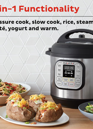 Instant Pot 3 Litres 7-in-1 Multi- Use Programmable Electric Pressure Cooker with Stainless Steel Inner Pot, Slow Cooker, Rice Cooker, Steamer, Sauté, Yogurt Maker And Warmer, Black. 