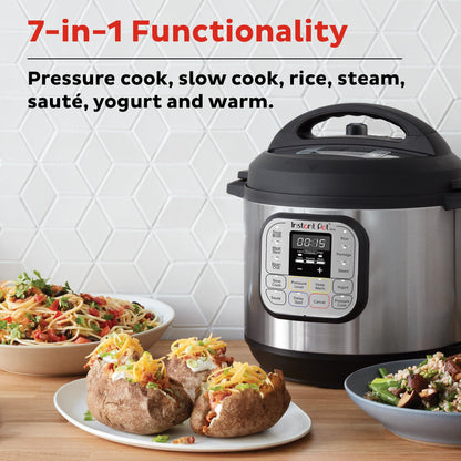 Instant Pot 3 Litres 7-in-1 Multi- Use Programmable Electric Pressure Cooker with Stainless Steel Inner Pot, Slow Cooker, Rice Cooker, Steamer, Sauté, Yogurt Maker And Warmer, Black. 