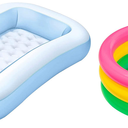 Intex Inflatable Rectangular Pool, Multi Color&Intex Baby Bath Tub, Multi Color (2 feet) 