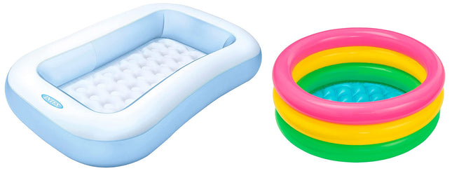 Intex Inflatable Rectangular Pool, Multi Color&Intex Baby Bath Tub, Multi Color (2 feet) 