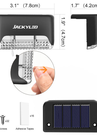 JACKYLED 16 Pack, Step Lights Waterproof LED Solar Power Outdoor Fence Light for Deck Stair Railing, Outside Lighting for Wall Garden Backyard Patio Balcony Decor, ABS, White, 79 x 43 x 48 mm 