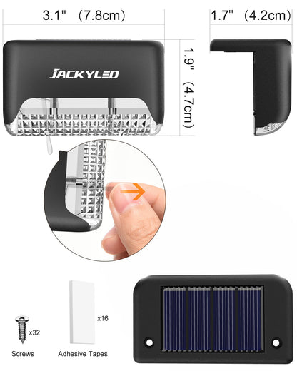 JACKYLED 16 Pack, Step Lights Waterproof LED Solar Power Outdoor Fence Light for Deck Stair Railing, Outside Lighting for Wall Garden Backyard Patio Balcony Decor, ABS, White, 79 x 43 x 48 mm 