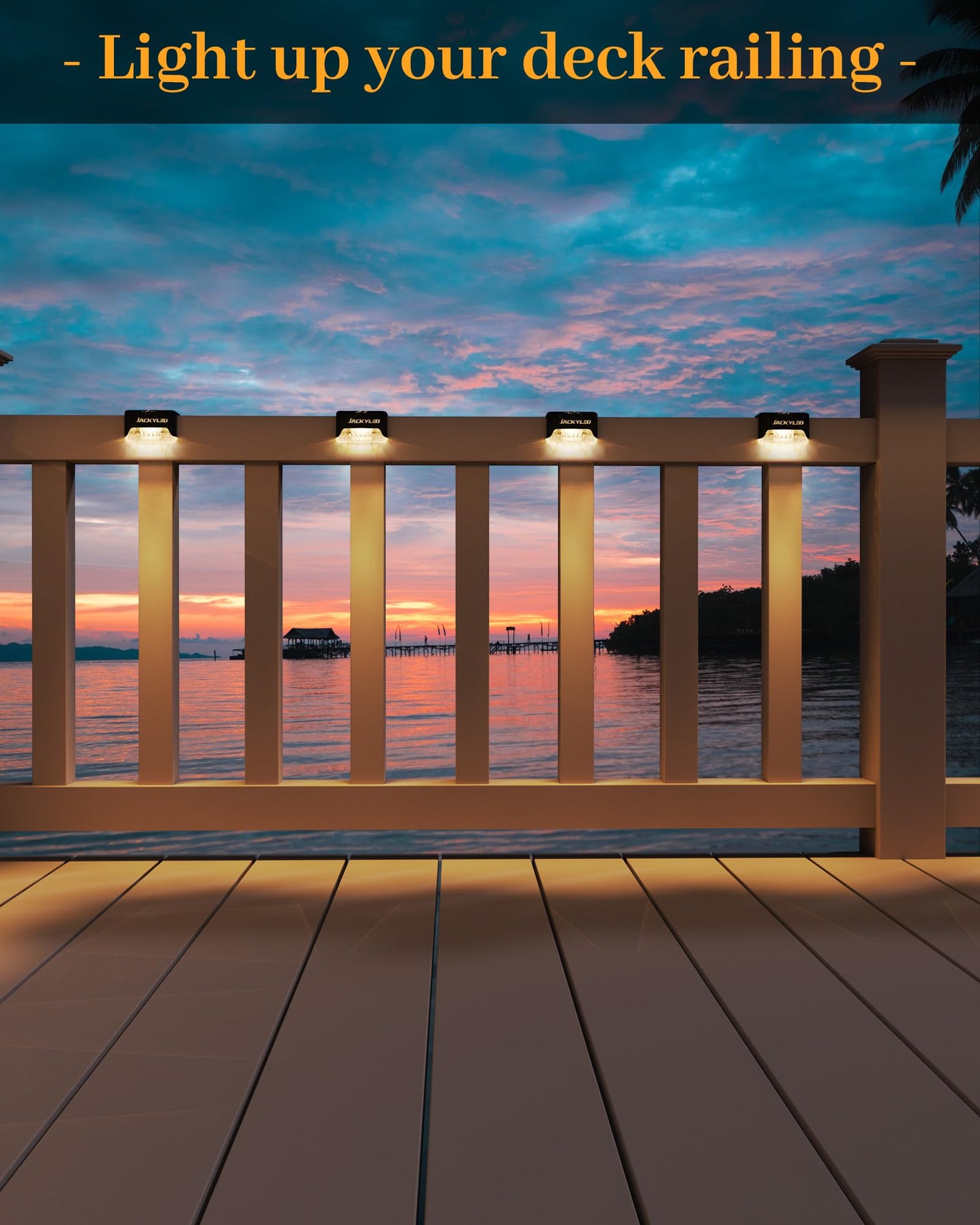 JACKYLED 16 Pack, Step Lights Waterproof LED Solar Power Outdoor Fence Light for Deck Stair Railing, Outside Lighting for Wall Garden Backyard Patio Balcony Decor, ABS, White, 79 x 43 x 48 mm 