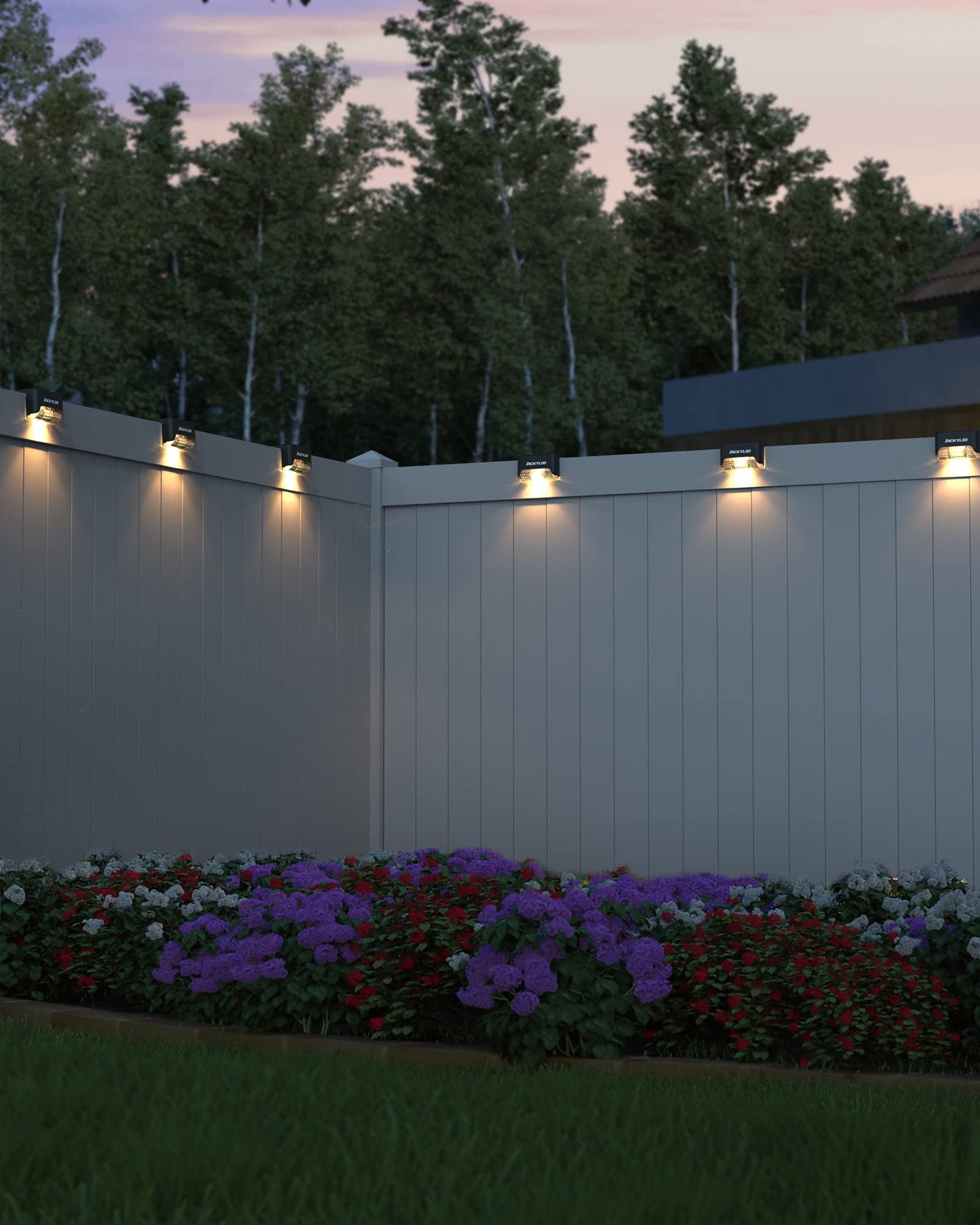 JACKYLED 16 Pack, Step Lights Waterproof LED Solar Power Outdoor Fence Light for Deck Stair Railing, Outside Lighting for Wall Garden Backyard Patio Balcony Decor, ABS, White, 79 x 43 x 48 mm 