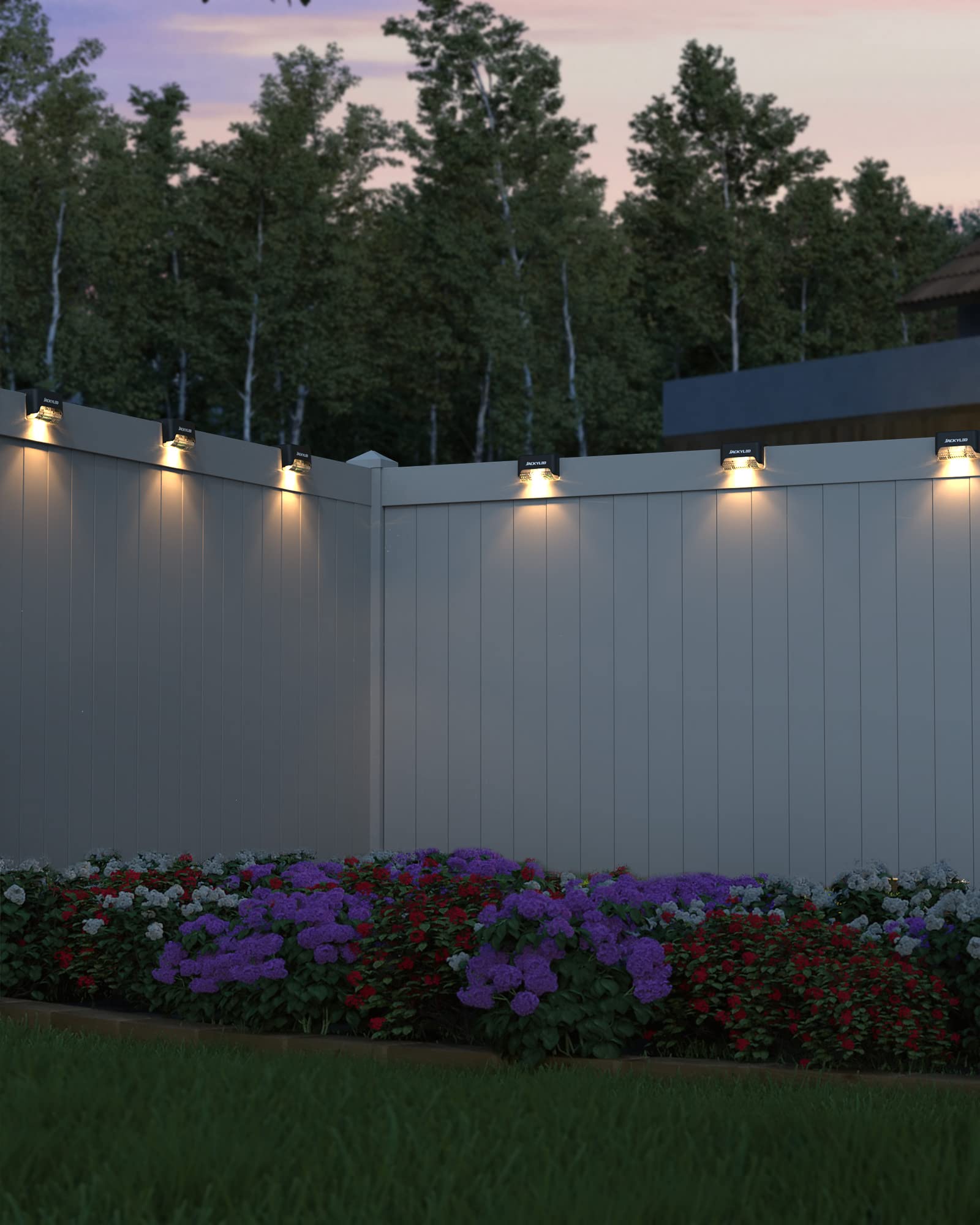 JACKYLED 16 Pack, Step Lights Waterproof LED Solar Power Outdoor Fence Light for Deck Stair Railing, Outside Lighting for Wall Garden Backyard Patio Balcony Decor, ABS, White, 79 x 43 x 48 mm 