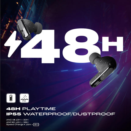 JBL New Launch Live Beam 3 TWS,Hi-Res Audio True ANC Earbuds,Smart Case with Touch Display,48H Playtime,Wireless Charging,6 Mic,Multipoint Connection,Ip55 Proof, Headphones App,Personi-Fi 3.0 (Black) 