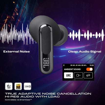 JBL New Launch Live Beam 3 TWS,Hi-Res Audio True ANC Earbuds,Smart Case with Touch Display,48H Playtime,Wireless Charging,6 Mic,Multipoint Connection,Ip55 Proof, Headphones App,Personi-Fi 3.0 (Black) 