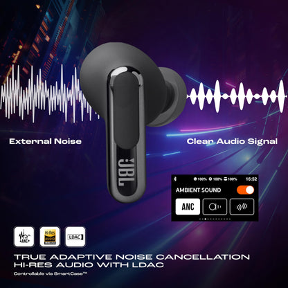 JBL New Launch Live Beam 3 TWS,Hi-Res Audio True ANC Earbuds,Smart Case with Touch Display,48H Playtime,Wireless Charging,6 Mic,Multipoint Connection,Ip55 Proof, Headphones App,Personi-Fi 3.0 (Black) 