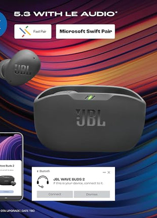JBL Wave Buds 2 Ear Buds Wireless BluetoothV5.3, Active Noise Cancellation EarBuds,Multi Connect, App for Customized Extra Bass Eq, Relax Mode,Speed Charge, 40H Playback, Fast Pair, 4 Mics,IP54(Black) 