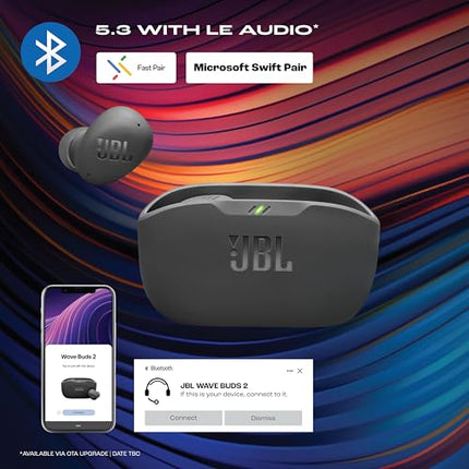 JBL Wave Buds 2 Ear Buds Wireless BluetoothV5.3, Active Noise Cancellation EarBuds,Multi Connect, App for Customized Extra Bass Eq, Relax Mode,Speed Charge, 40H Playback, Fast Pair, 4 Mics,IP54(Black) 