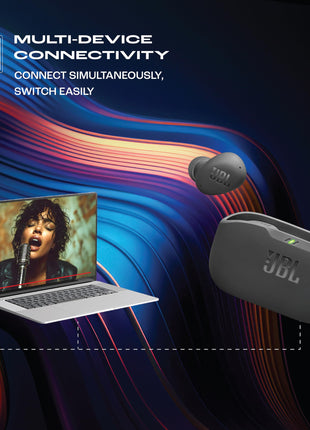 JBL Wave Buds 2 Ear Buds Wireless BluetoothV5.3, Active Noise Cancellation EarBuds,Multi Connect, App for Customized Extra Bass Eq, Relax Mode,Speed Charge, 40H Playback, Fast Pair, 4 Mics,IP54(Black) 