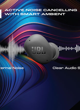 JBL Wave Buds 2 Ear Buds Wireless BluetoothV5.3, Active Noise Cancellation EarBuds,Multi Connect, App for Customized Extra Bass Eq, Relax Mode,Speed Charge, 40H Playback, Fast Pair, 4 Mics,IP54(Black) 