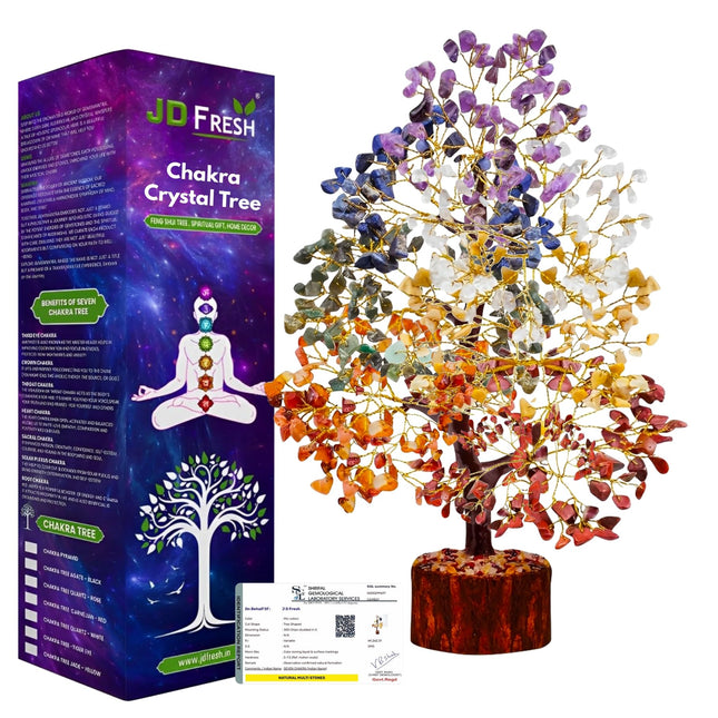 JD FRESH 300 Beads Crystal Tree/7 Chakra Crystal Tree/Showpiece Good Luck and Positive Energy/Showpiece for Living Room/Natural Healing Gemstones Money Tree/Lucky Tree for Good Luck (Multicolor) 