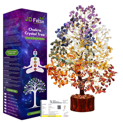 JD FRESH 300 Beads Crystal Tree/7 Chakra Crystal Tree/Showpiece Good Luck and Positive Energy/Showpiece for Living Room/Natural Healing Gemstones Money Tree/Lucky Tree for Good Luck (Multicolor) 