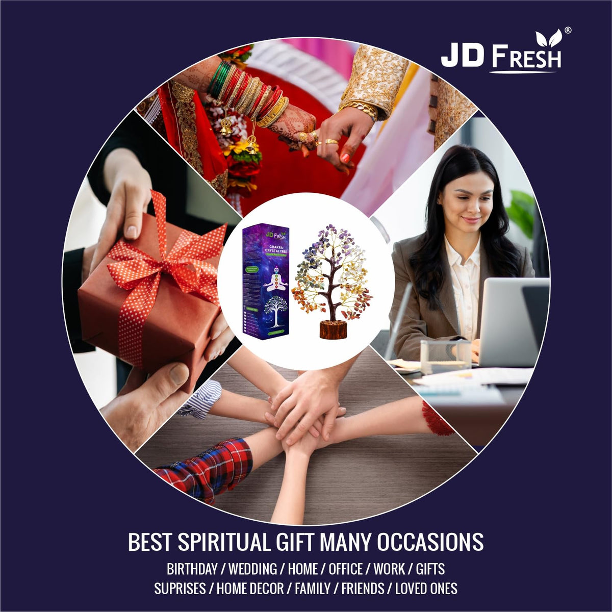 JD FRESH 300 Beads Crystal Tree/7 Chakra Crystal Tree/Showpiece Good Luck and Positive Energy/Showpiece for Living Room/Natural Healing Gemstones Money Tree/Lucky Tree for Good Luck (Multicolor) 