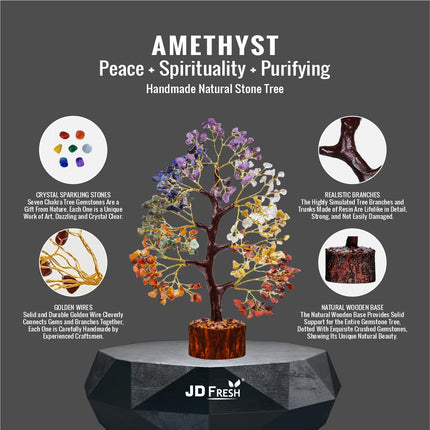 JD FRESH 300 Beads Crystal Tree/7 Chakra Crystal Tree/Showpiece Good Luck and Positive Energy/Showpiece for Living Room/Natural Healing Gemstones Money Tree/Lucky Tree for Good Luck (Multicolor) 