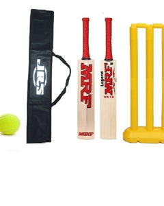 JRS Cricket kit for Kids 6-9 Years Full Wooden Cricket Kit for Boys and Girls Tennis Ball Combo for Age Group 6 to 9 Years, Size 3 (Note-Bat Sticker May Vary) 