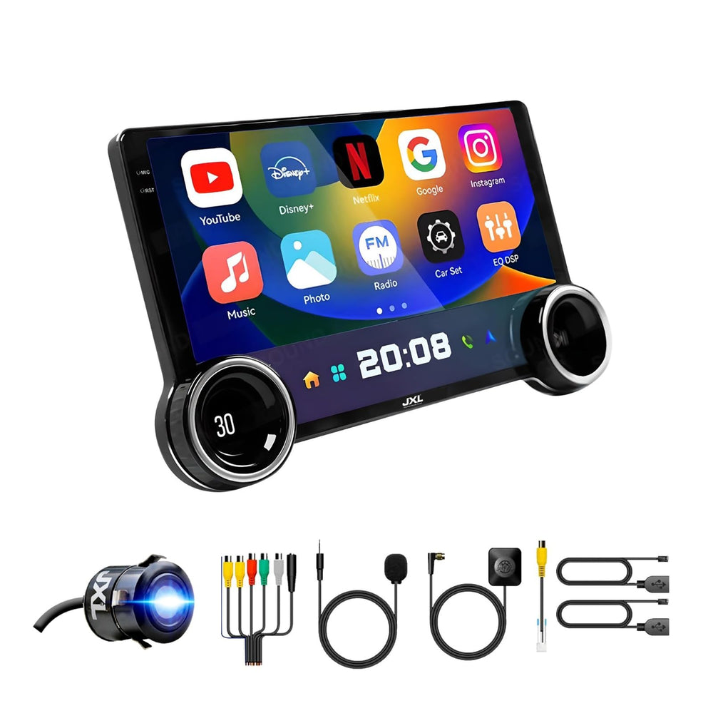 JXL (New Launch) Dual Knob 10.1 Inch 2K FHD Bluetooth Car Android Player/ TS10/Andoid Auto/Apple Car Play/ 4GB/32 GB ROM/AHD Camera