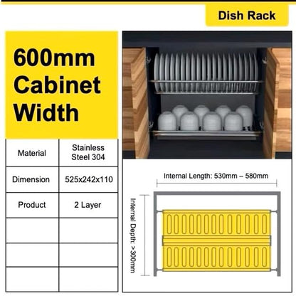 Jadespace Premium Stainless Steel Dish Rack GTPT – 600mm Modular Kitchen Cabinet Organizer with 20-Plate & Glass Holders, Rust-Proof AISI 430/304 Steel, Easy Installationr Set of 3pcs 