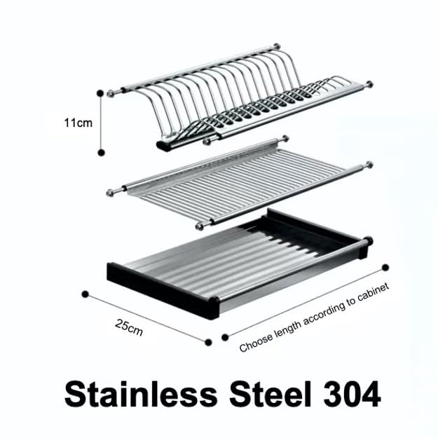 Jadespace Premium Stainless Steel Dish Rack GTPT – 600mm Modular Kitchen Cabinet Organizer with 20-Plate & Glass Holders, Rust-Proof AISI 430/304 Steel, Easy Installationr Set of 3pcs 