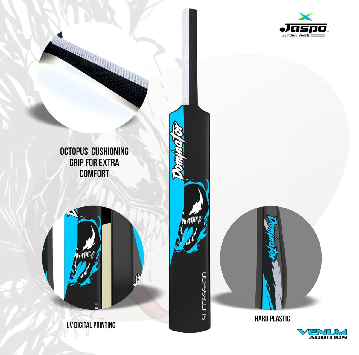 Jaspo Dominator Venom Edition 34 Inches Plastic Cricket Bat+Ball Octopus Grip|Best for Practicing-Recommended to Play with Soft Rubber, Tennis/Wind Ball. 