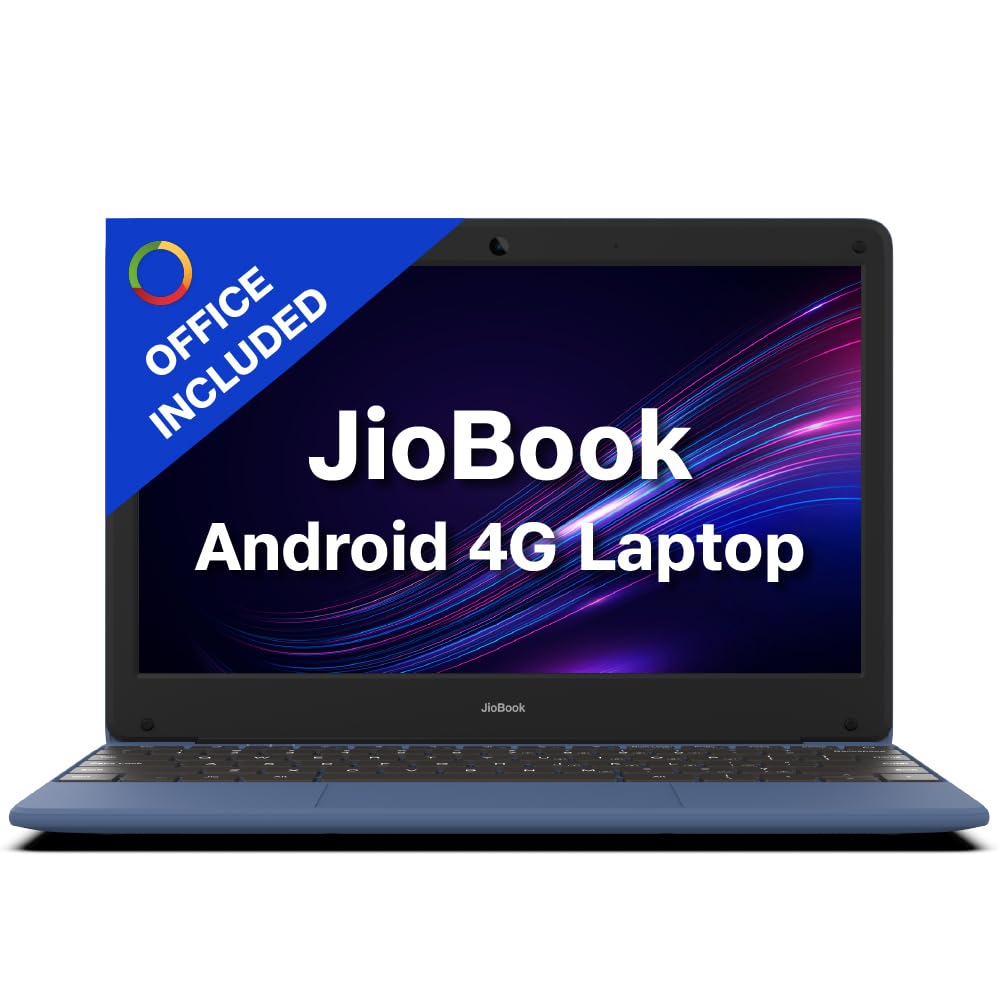 JioBook 11 Inch Blue 4G LTE Laptop MT8788 Octa Core 4GB RAM 64GB eMMC Lifetime Office Android price under 20000