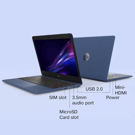 JioBook 11 with Lifetime Office/Android 4G Laptop Mediatek 8788 (JioOS) / Octa-core/ 4GB RAM / 64 eMMC Storage/Thin and Light Laptop (11.6 inch, 990 Grams)/ Dual Band WiFi + SIM/Blue 