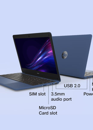 JioBook 11 with Lifetime Office/Android 4G Laptop Mediatek 8788 (JioOS) / Octa-core/ 4GB RAM / 64 eMMC Storage/Thin and Light Laptop (11.6 inch, 990 Grams)/ Dual Band WiFi + SIM/Blue 