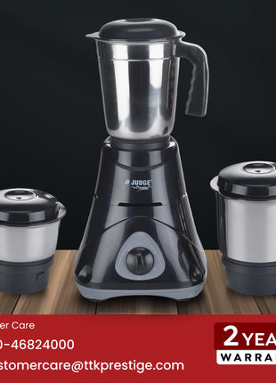 Judge by Prestige 500 Watts ACE Mixer Grinder with 3 Stainless Steel Jars| 3 Efficient Stainless Steel blades| Overload Protector| Sturdy Handles| Black 