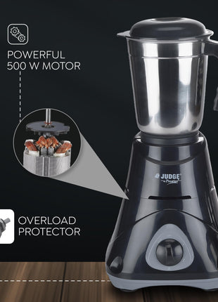 Judge by Prestige 500 Watts ACE Mixer Grinder with 3 Stainless Steel Jars| 3 Efficient Stainless Steel blades| Overload Protector| Sturdy Handles| Black 