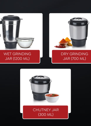 Judge by Prestige 500 Watts ACE Mixer Grinder with 3 Stainless Steel Jars| 3 Efficient Stainless Steel blades| Overload Protector| Sturdy Handles| Black 