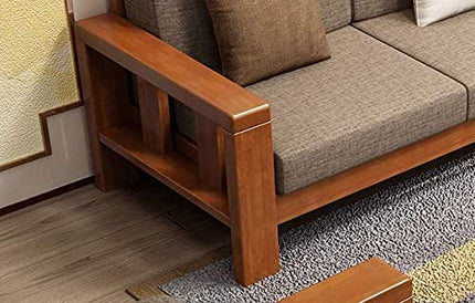 K L FURNITURE Solid Sheesham Wood 6 Seater Sofa Set for Living Room | Wooden Sofa Set for Living Room Furniture 3+2+1 (Standard, Natural Teak Finish) 