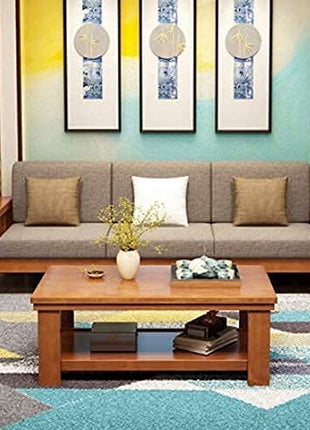 K L FURNITURE Solid Sheesham Wood 6 Seater Sofa Set for Living Room | Wooden Sofa Set for Living Room Furniture 3+2+1 (Standard, Natural Teak Finish) 