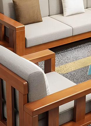 K L FURNITURE Solid Sheesham Wood 6 Seater Sofa Set for Living Room | Wooden Sofa Set for Living Room Furniture 3+2+1 (Standard, Natural Teak Finish) 