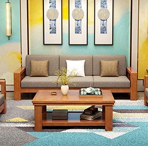 K L FURNITURE Solid Sheesham Wood 6 Seater Sofa Set for Living Room | Wooden Sofa Set for Living Room Furniture 3+2+1 (Standard, Natural Teak Finish) 