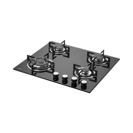 KAFF | 60CM 4 Burners Built-in Hob/Hobtop For Modular kitchen | Auto Electric Ignition | Italian Burner, Enamelled Matt Finish | Easy Grip Knobs | 8 MM Toughened Glass | Black | NE4B60GFX 