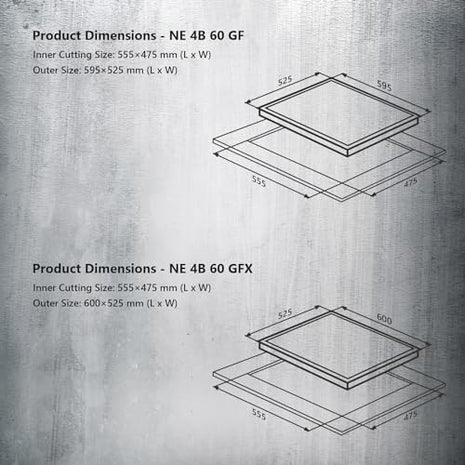 KAFF | 60CM 4 Burners Built-in Hob/Hobtop For Modular kitchen | Auto Electric Ignition | Italian Burner, Enamelled Matt Finish | Easy Grip Knobs | 8 MM Toughened Glass | Black | NE4B60GFX 